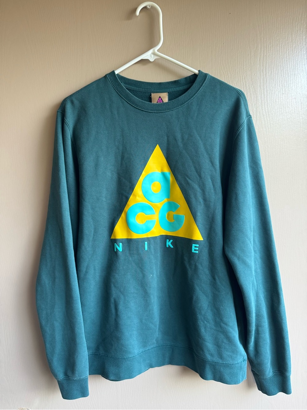 Nike Teal Crewneck Sweatshirt with Yellow Triangle Logo